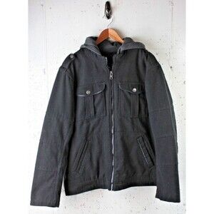 Urban Republi Jacket Mens size L Black Wool Full Zip Hooded Outdoor